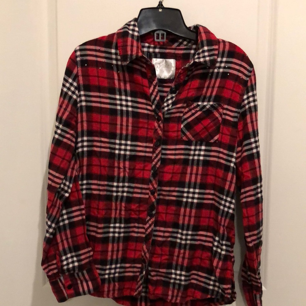 🌻4/$20 Girls Justice plaid button down with some bling size 18
